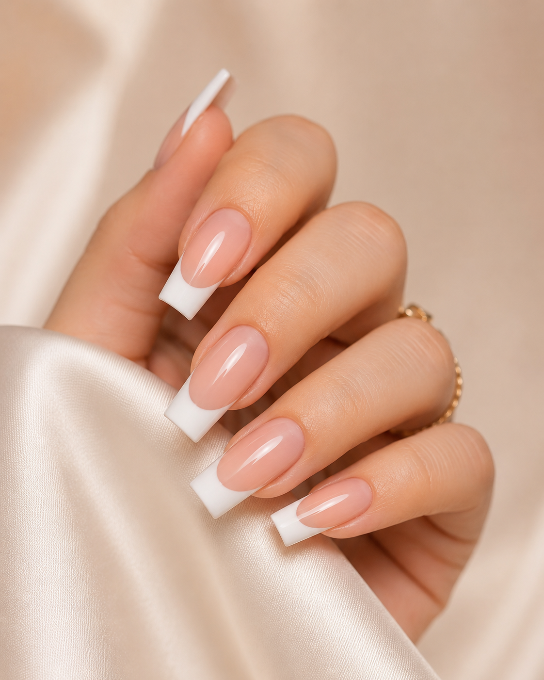 Acrylic French tip nail extensions